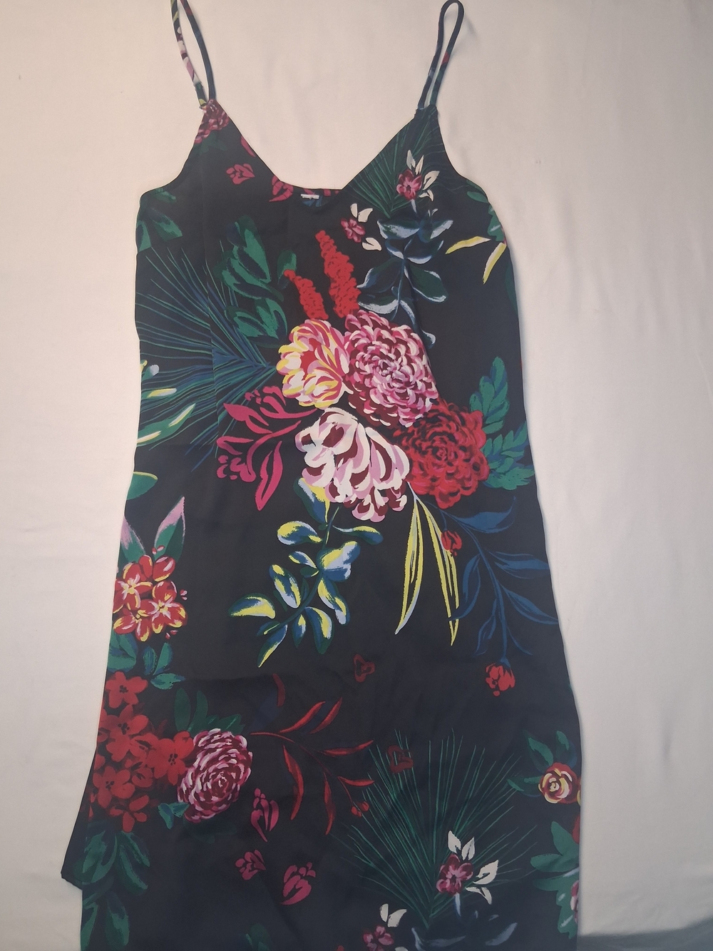 Floral Slip Dress with Spaghetti Straps - Black Multi